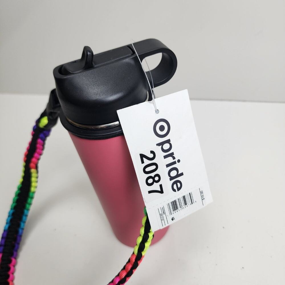 Target LGBTQ+ Pride Pink Water Bottle w/ Rainbow Paracord Carry Handle NEW